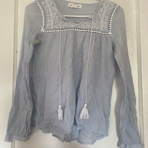 L.O.G.G. light blue embroidered peasant blouse